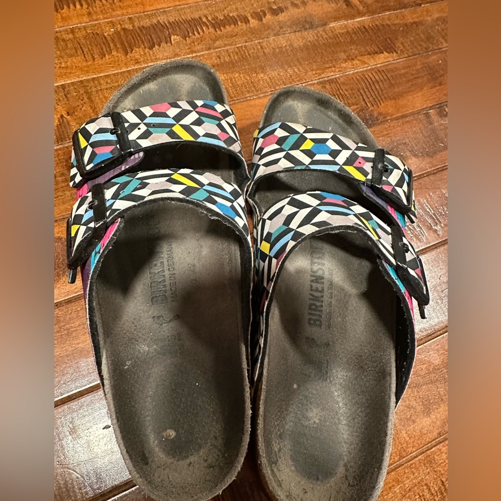 Birkenstock Women's Sandals - Geometric Black, Blue, Yellow, Pink